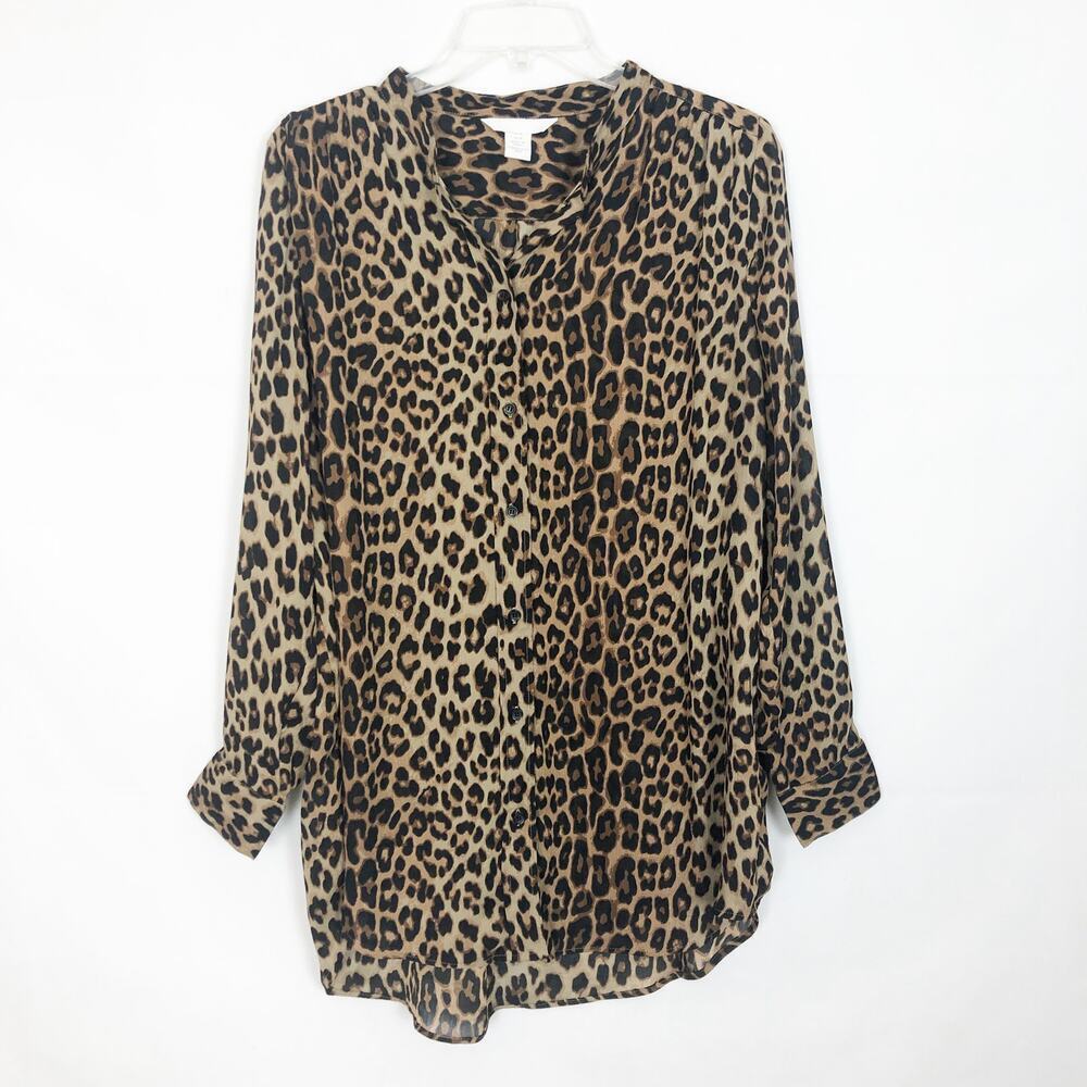 H&M Animal Print Button Down Oversized Top Size M